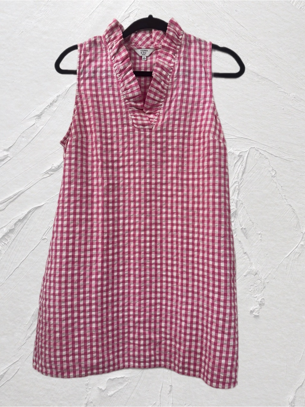 Crown & Ivy Pink Ruffle Neck Gingham Dress Sz PL
